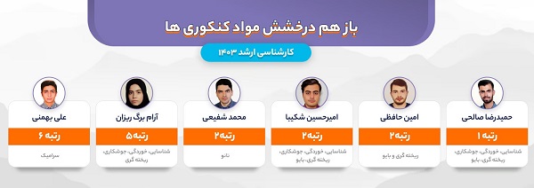 کارنامه رتبه های برتر کنکور مواد + درصد و محل قبولی